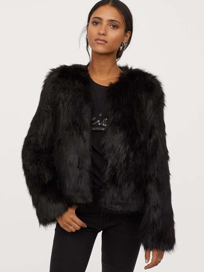 Short black fur jacket cheap