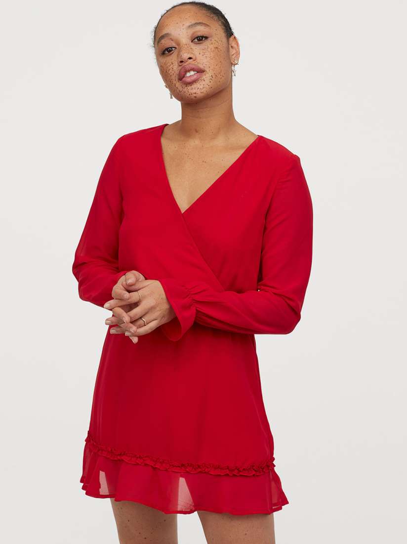 Buy H M Women Red Solid V Neck Chiffon Dress Dresses for Women 11060684 Myntra