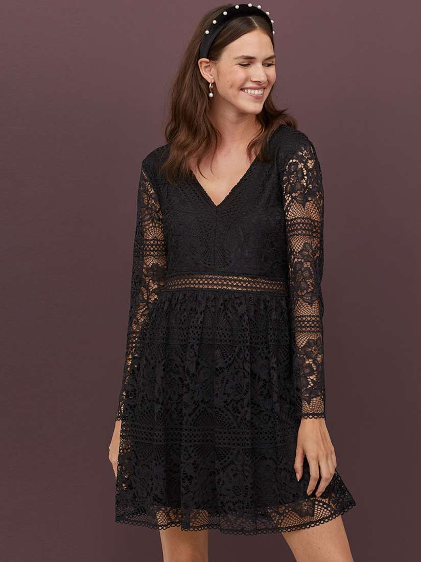 Buy H M Women Black Self Design Lace V Neck Dress Dresses for Women 11060686 Myntra