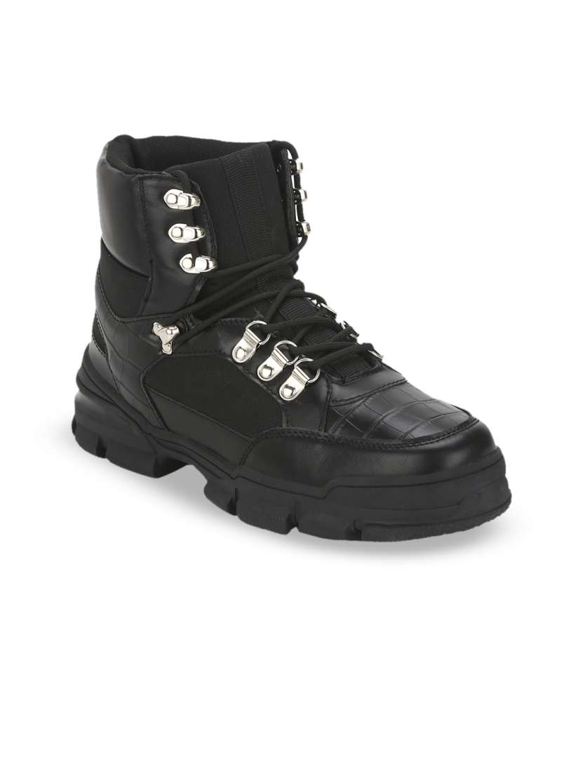 Buy Truffle Collection Men Black Solid Synthetic Mid Top Flat Boots Casual Shoes for Men 11063246 Myntra