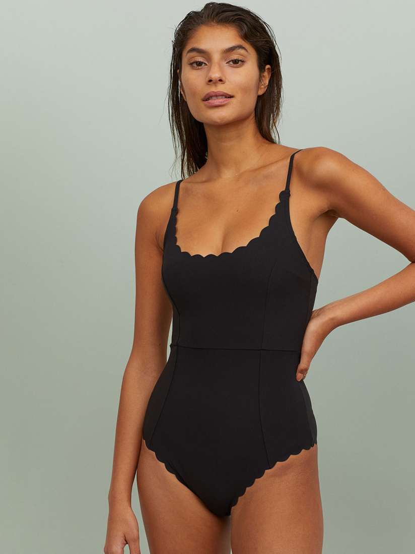 Buy H M Women Black Scallop Edged Swimsuit Swimwear for Women 11082448 Myntra