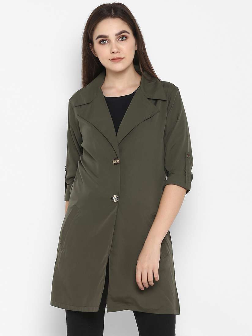 Myntra Olive Green Trench Coat Womens Buy Color Cocktail Women