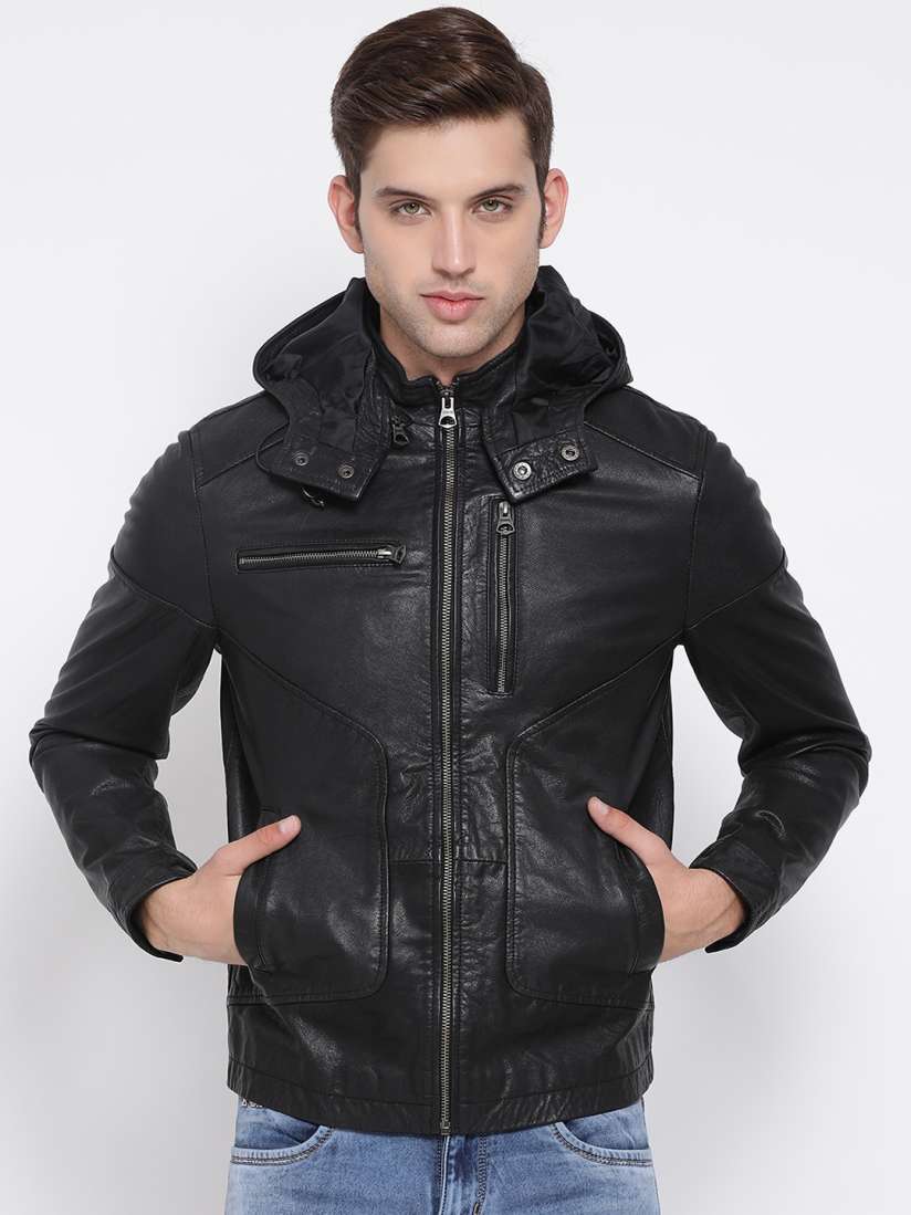 Buy Justanned Men Black Solid Leather Jacket Jackets for Men 11093014 Myntra