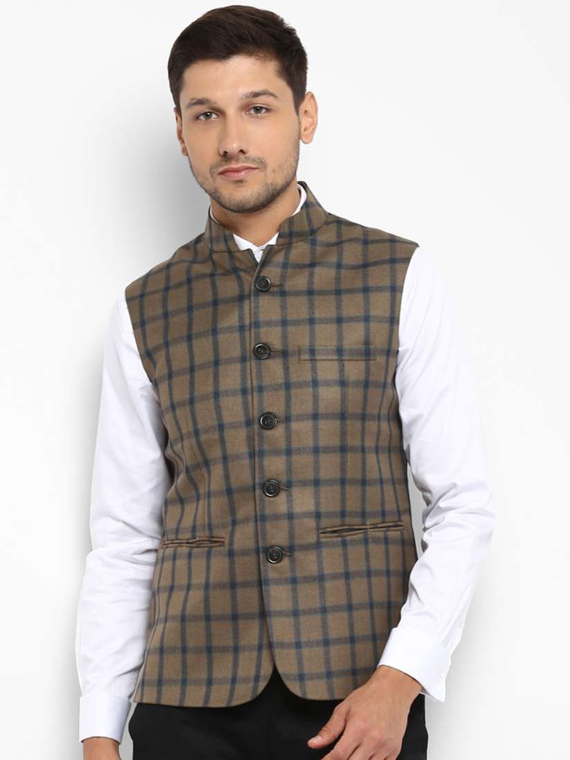 Buy Red Tape Brown Blue Checked Nehru Jacket Nehru Jackets for Men 10920508 Myntra