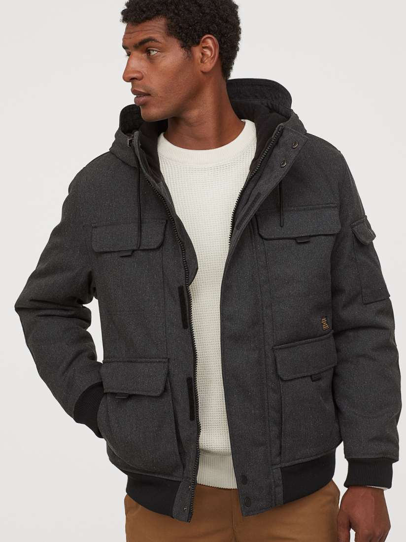 Buy H M Men Black Padded Hooded Jacket Jackets for Men 10929604 Myntra