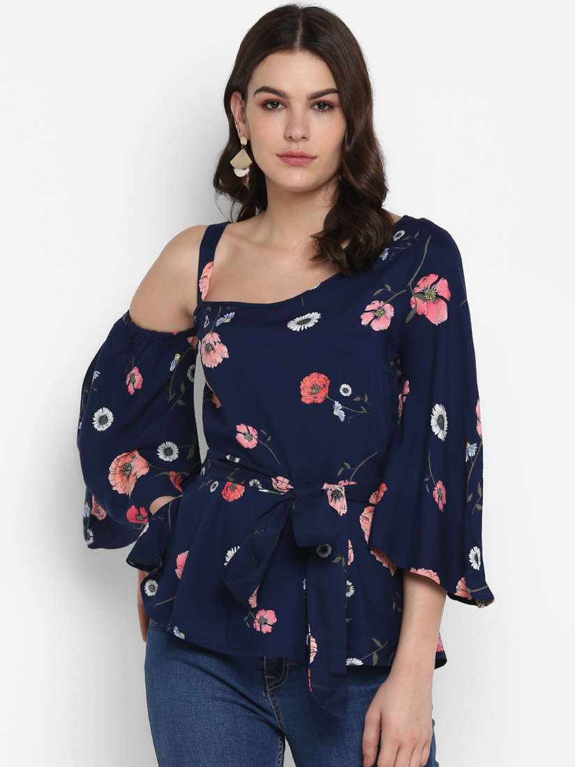 Buy MIAMINX Women Navy Blue Printed Top Tops for Women 10930206 Myntra