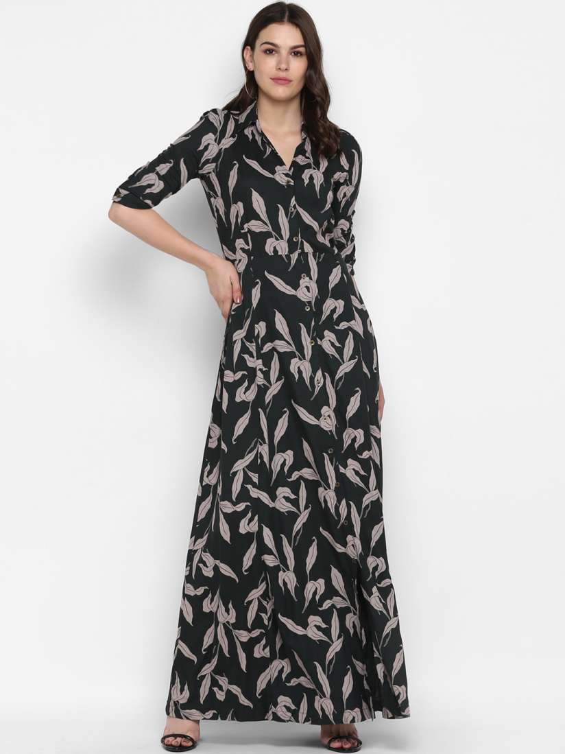 Buy MIAMINX Women Black Grey Floral Print Maxi Dress Dresses for Women 10930210 Myntra