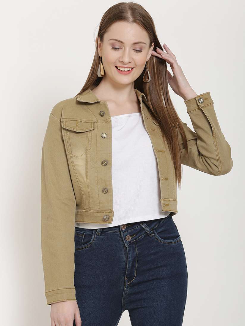 Buy Nifty Women Beige Solid Denim Jacket Jackets for Women 11106384 Myntra