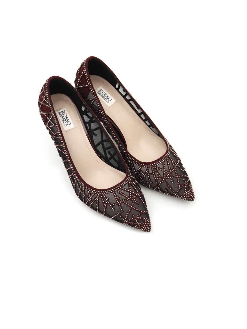 Buy ROSSO BRUNELLO Women Burgundy Silver Toned Embellished Slim Heels Heels for Women 11141656 Myntra
