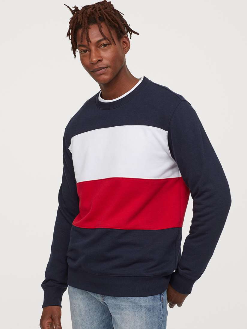 Buy H M Men Navy Blue Red Block Coloured Sweatshirt Sweatshirts for Men 11151424 Myntra