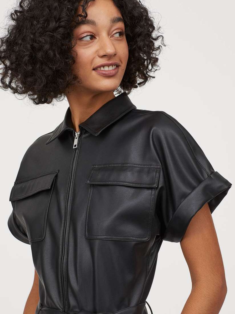 Buy H M Black Imitation Leather Jumpsuit Jumpsuit for Women 11151170 Myntra