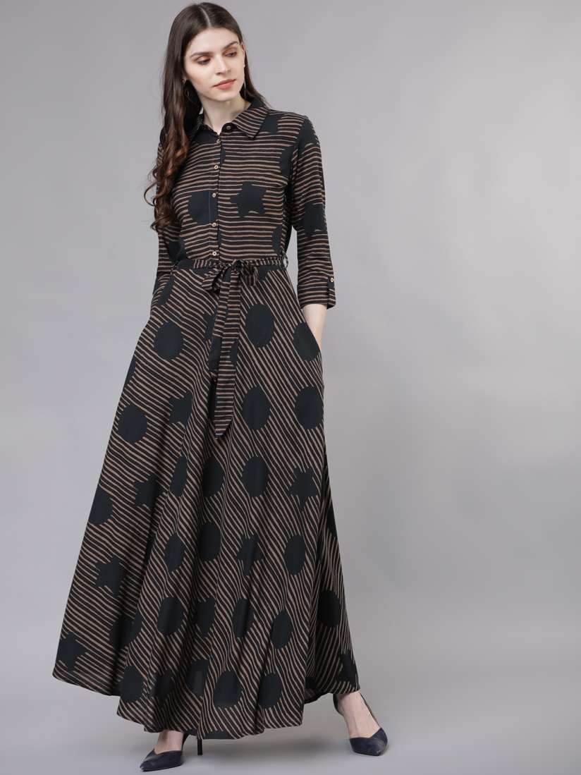 Vishudh black printed maxi dress on sale