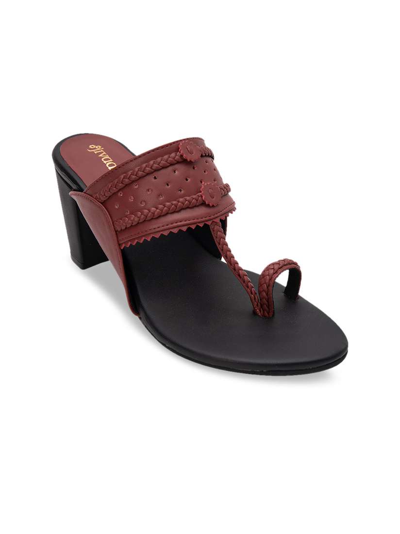 Buy Jivaana Women Maroon Black Textured Sandals Heels for Women 11149452 Myntra