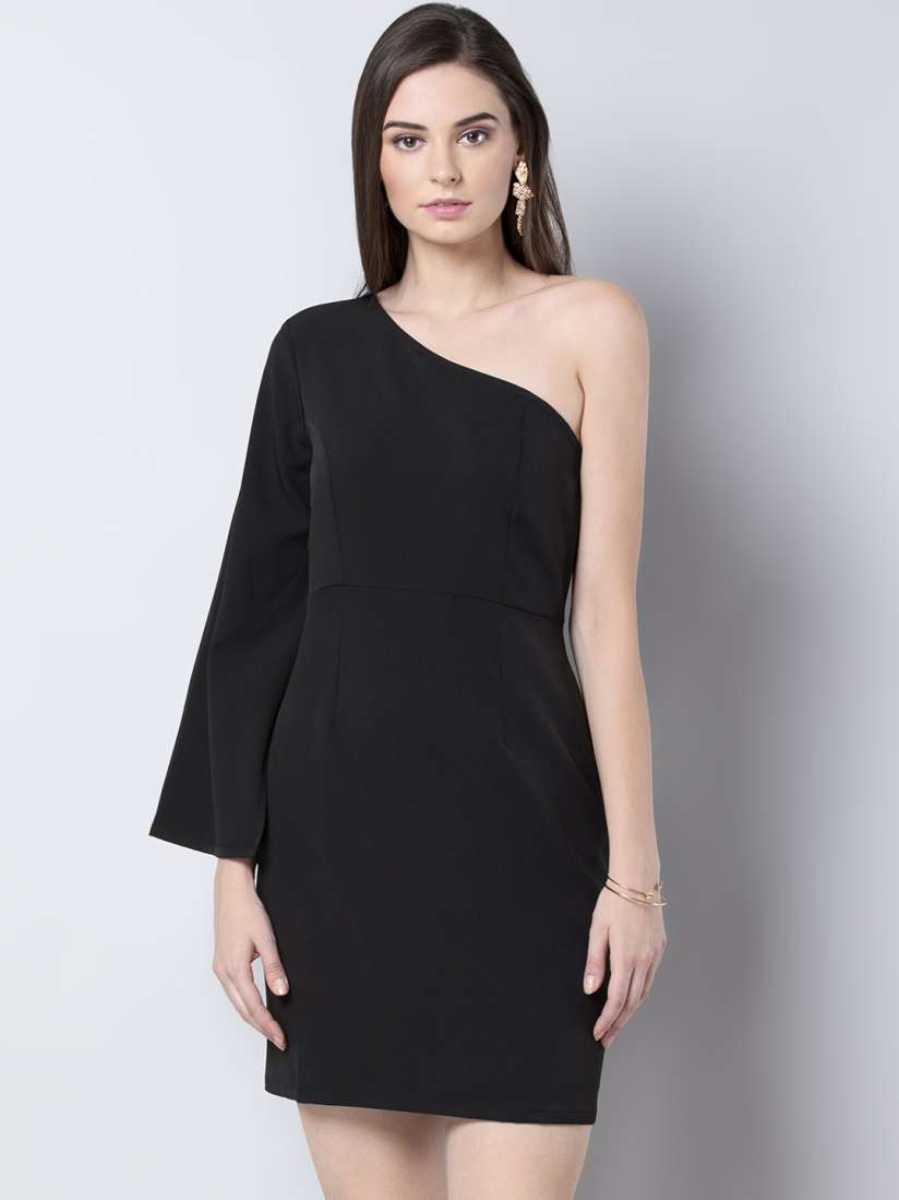 Buy FabAlley Women Black Solid One Shoulder Sheath Dress Dresses for Women 11148586 Myntra