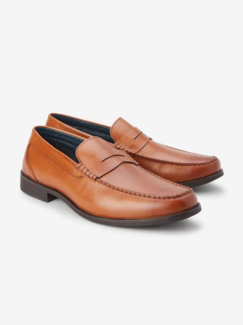Buy next Men Tan Brown Solid Formal Leather Penny Loafers Formal Shoes for Men 11160468 Myntra
