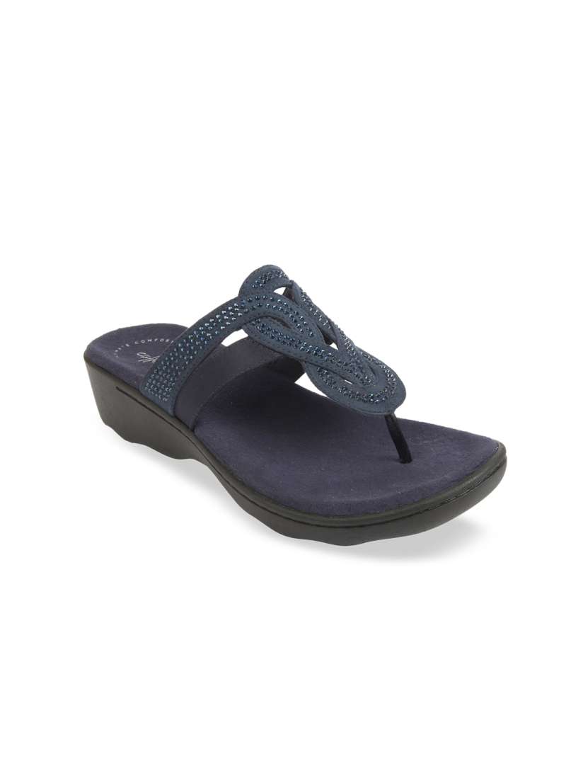 Clarks navy blue flip flops sale