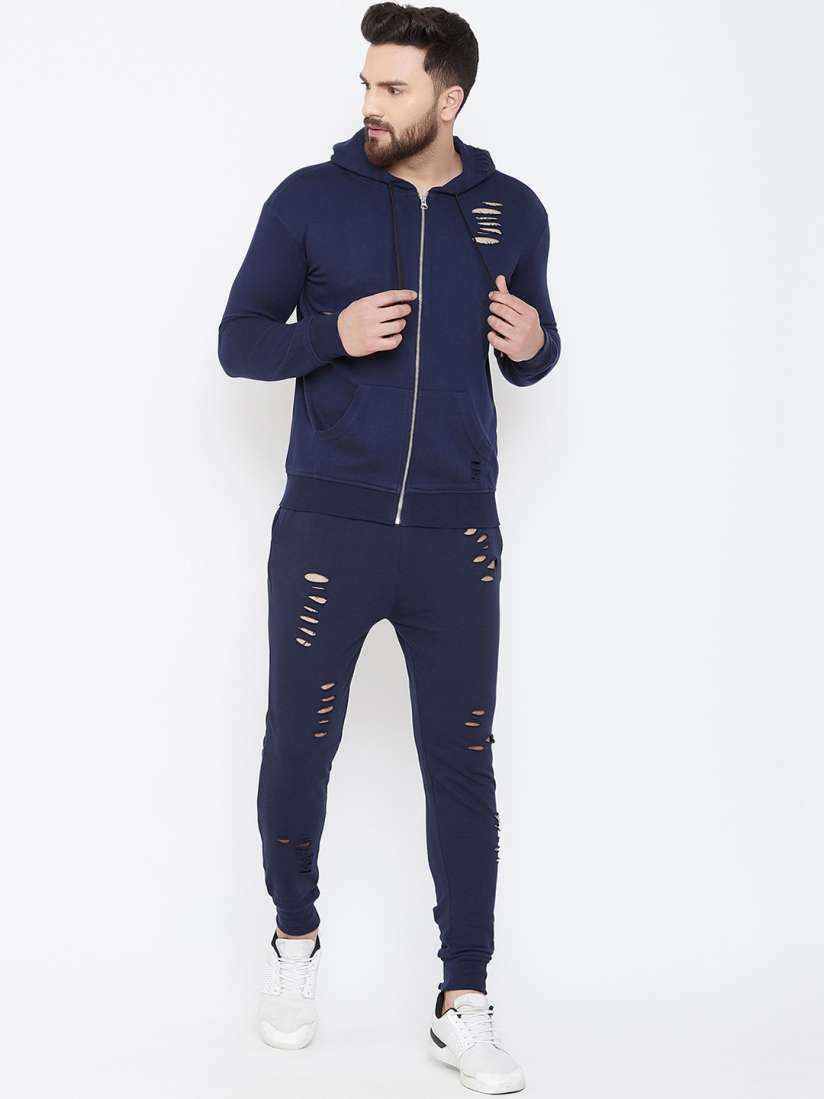 Buy FUGAZEE Men Navy Blue Ripped Slim Fit Tracksuit Tracksuits for Men 11170968 Myntra