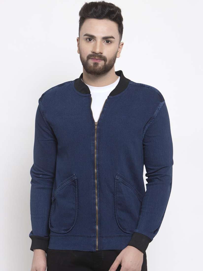 Buy Monteil Munero Men Navy Blue Solid Denim Slim Fit Bomber Jackets for Men 11180844 Myntra