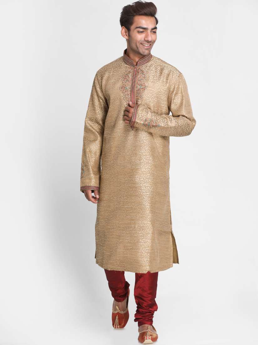Buy Lakshya by Manish Men Beige Maroon Self Design Kurta with Churidar Kurta Sets for Men 11194390 Myntra