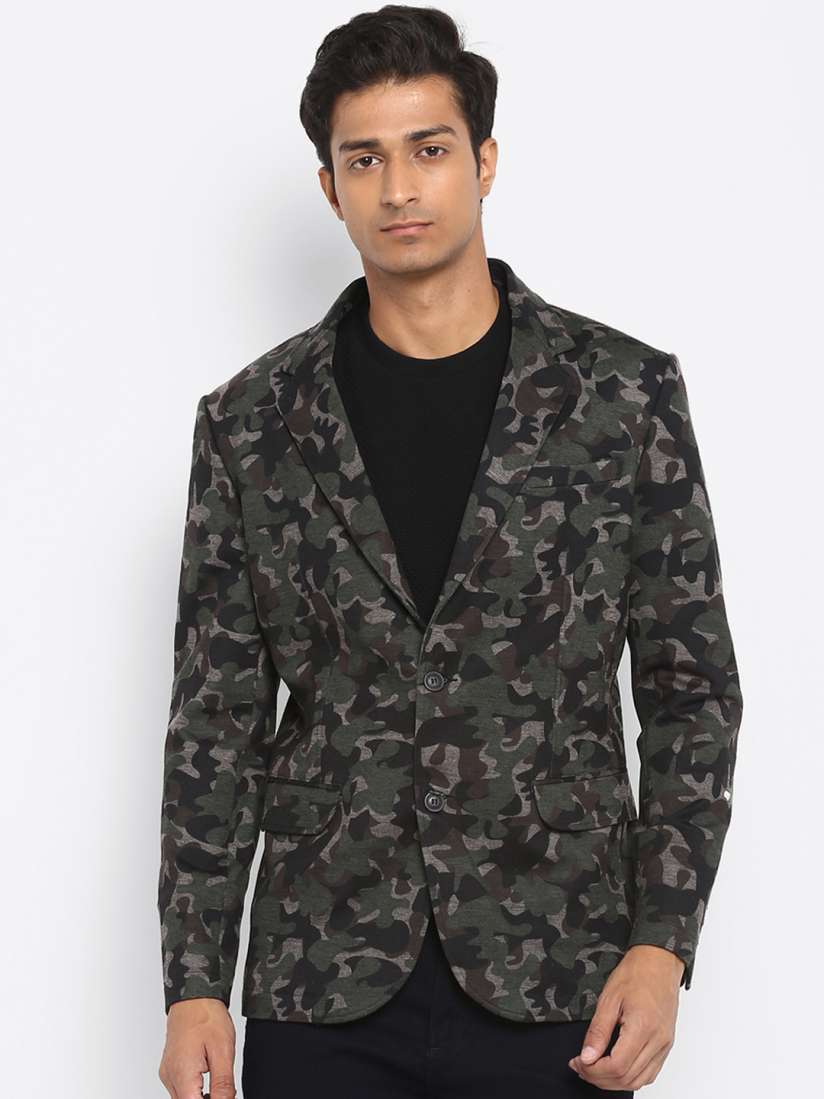 Buy Mufti Men Olive Green Black Slim Fit Camouflage Print Casual Blazer Blazers for Men 11198064 Myntra