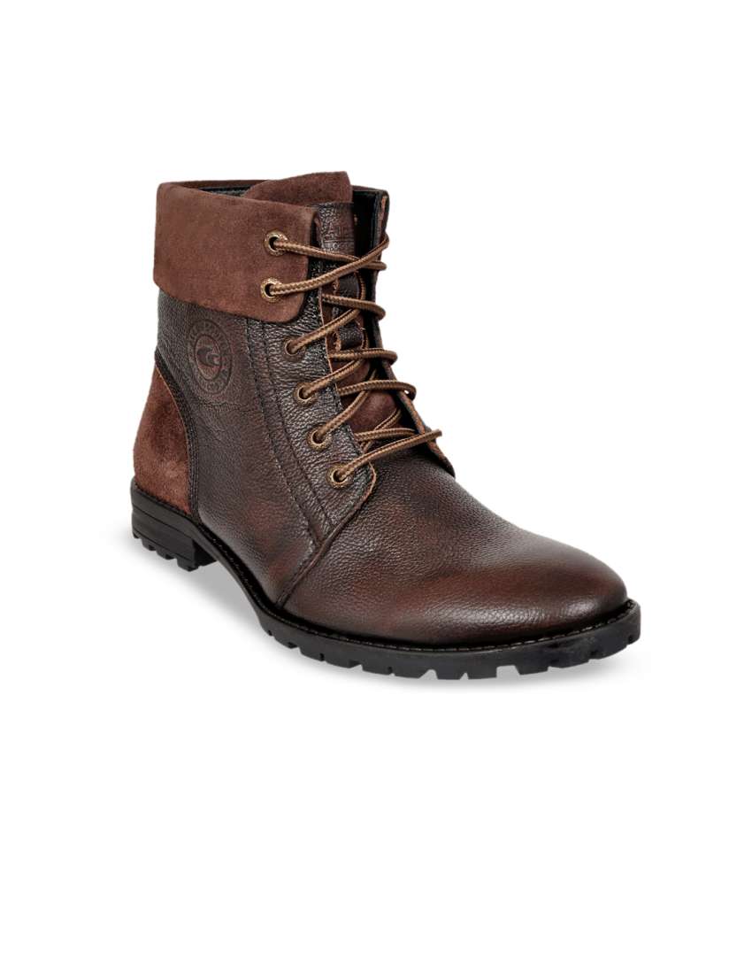 Buy Allen Cooper Men Brown Solid Genuine Leather Mid Top Flat Boots Casual Shoes for Men 11212428 Myntra