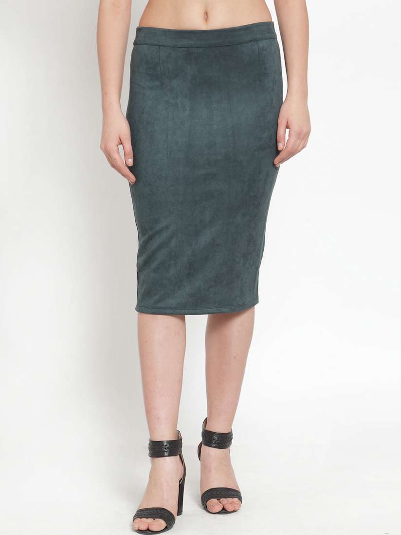 Buy KASSUALLY Women Green Solid Straight Knee Length Skirt Skirts for Women 11217934 Myntra
