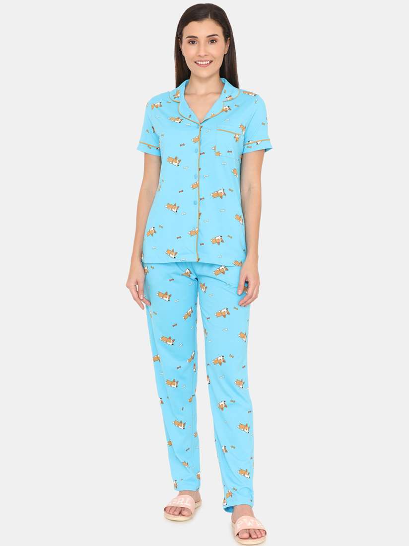 Buy Zivame Women Blue Brown Printed Night suit Night suits for Women 11219430 Myntra