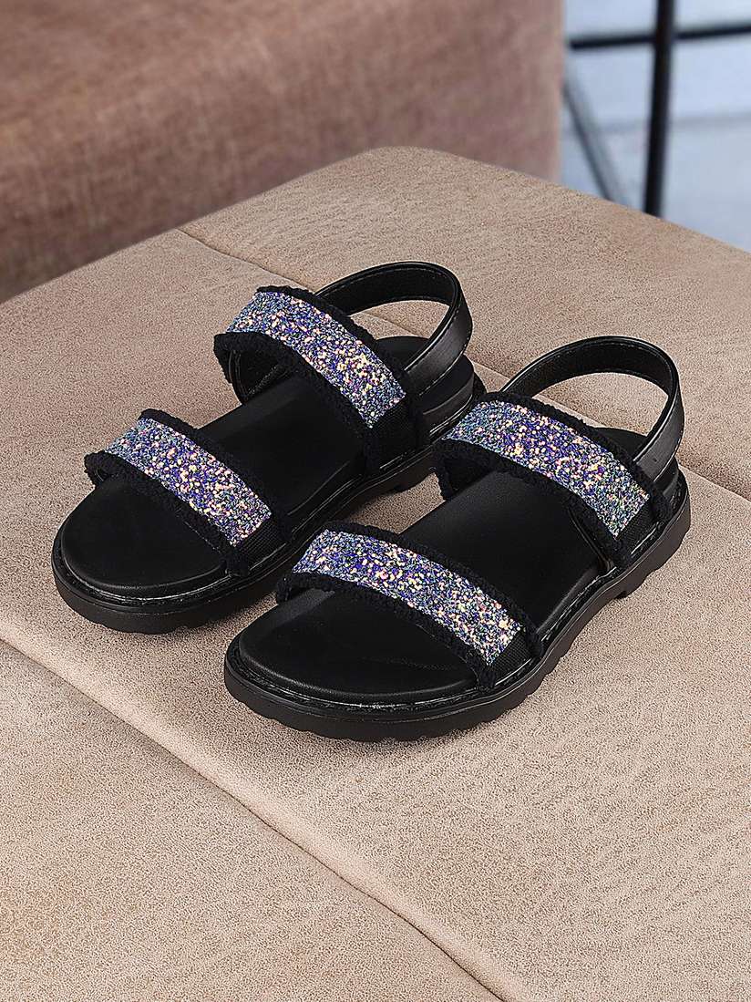 Buy Walktrendy Unisex Black Comfort Sandals With Glitter Detail