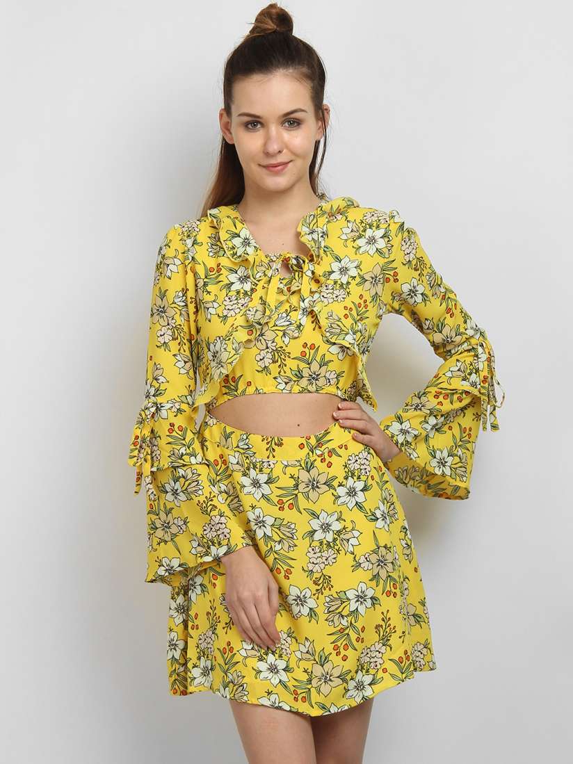 Buy LA LOFT Women Yellow Printed Fit and Flare Dress Dresses for Women 8795297 Myntra