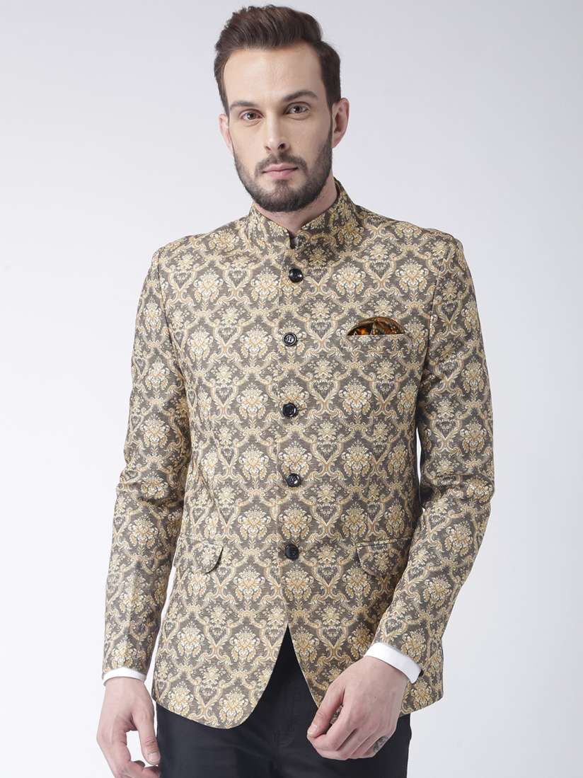 Buy Hangup Men Beige Printed Regular Fit Bandhgala Blazer Blazers for Men 8820677 Myntra