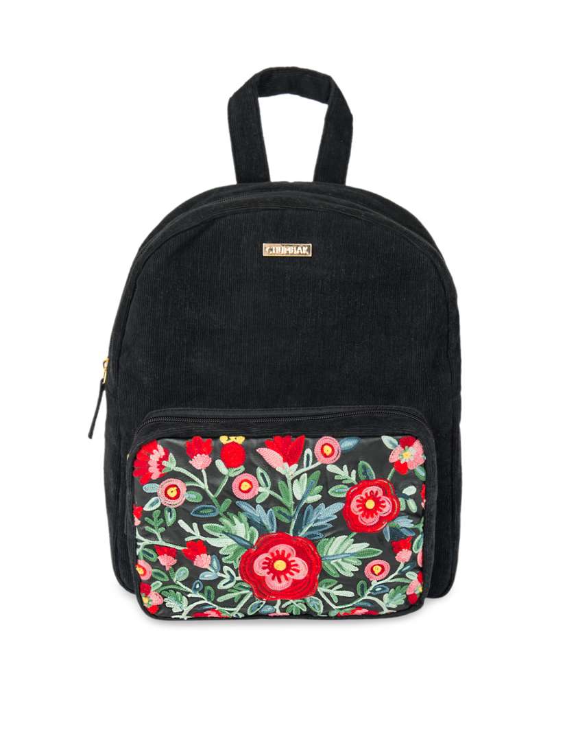 Buy Chumbak Women Black Floral Embroidered Backpack Backpacks for Women 8812235 Myntra