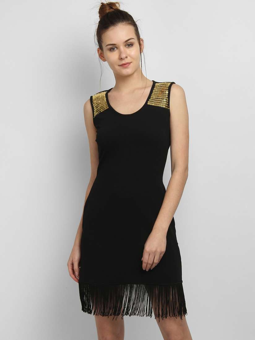 Buy LA LOFT Women Black Embellished Fringed Sheath Dress Dresses for Women 8795357 Myntra