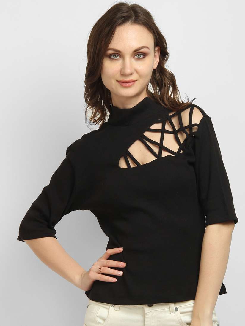Buy LA LOFT Women Black Solid Top Tops for Women 8794247 Myntra