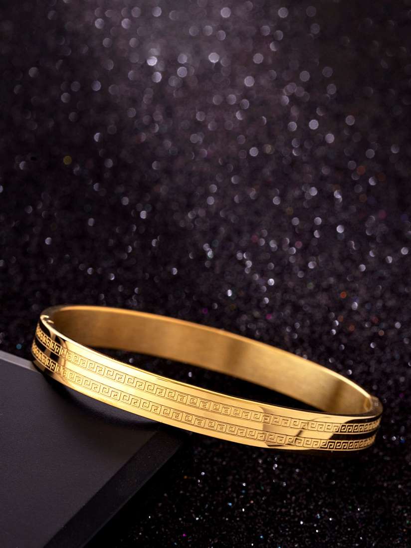 Buy Dare by Voylla Gold Toned Stainless Steel Gold Plated Handcrafted Kada Bracelet Bracelet for Men 8900941 Myntra