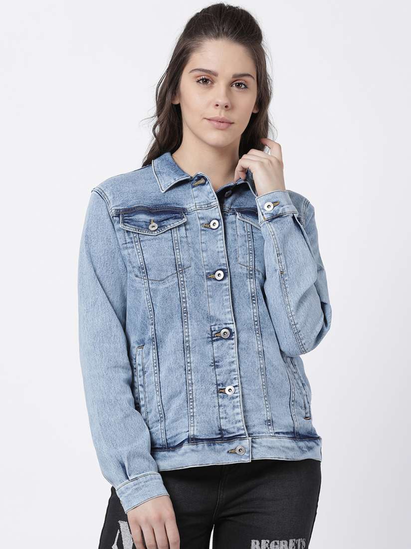 Buy Blue Saint Women Blue Solid Denim Jacket Jackets for Women 8908745 Myntra