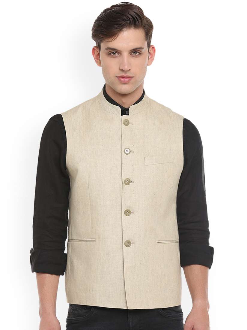 Buy Linen Club Men Off White Solid Linen Nehru Jacket Nehru Jackets for Men 8714419 Myntra