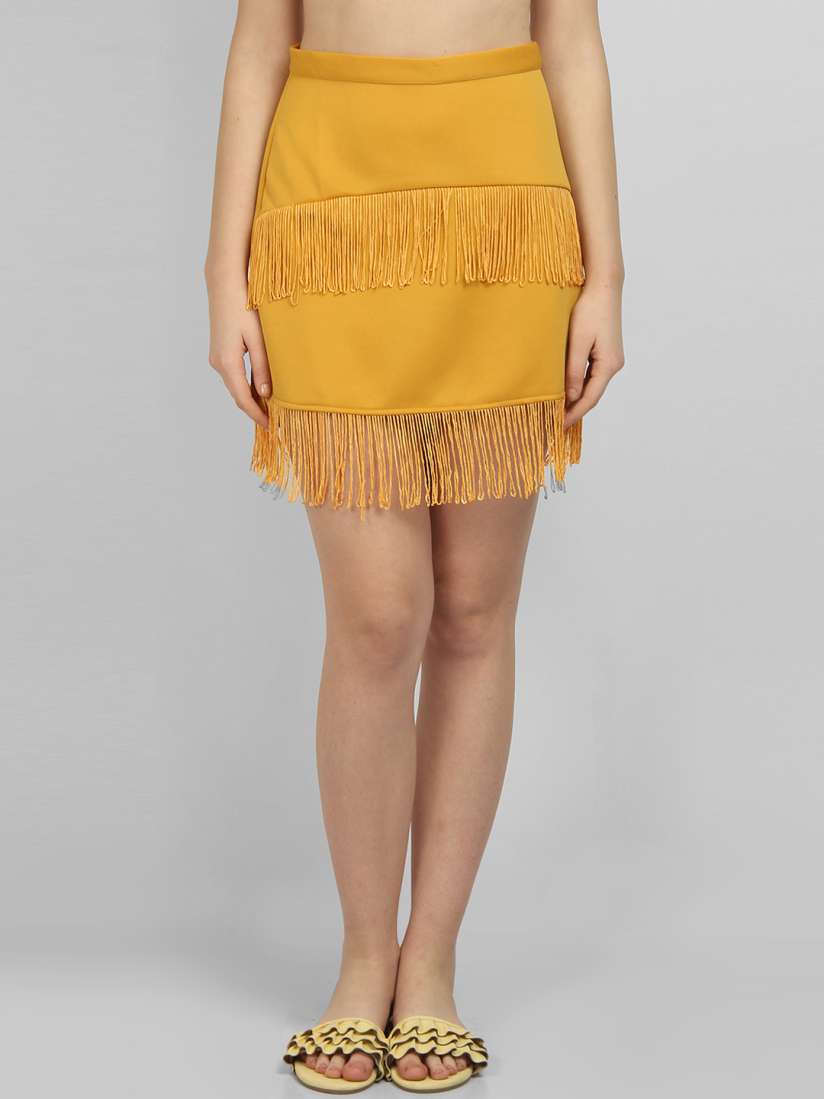 Buy LA LOFT Women Yellow Solid Straight Mini Skirt Skirts for Women 8725229 Myntra