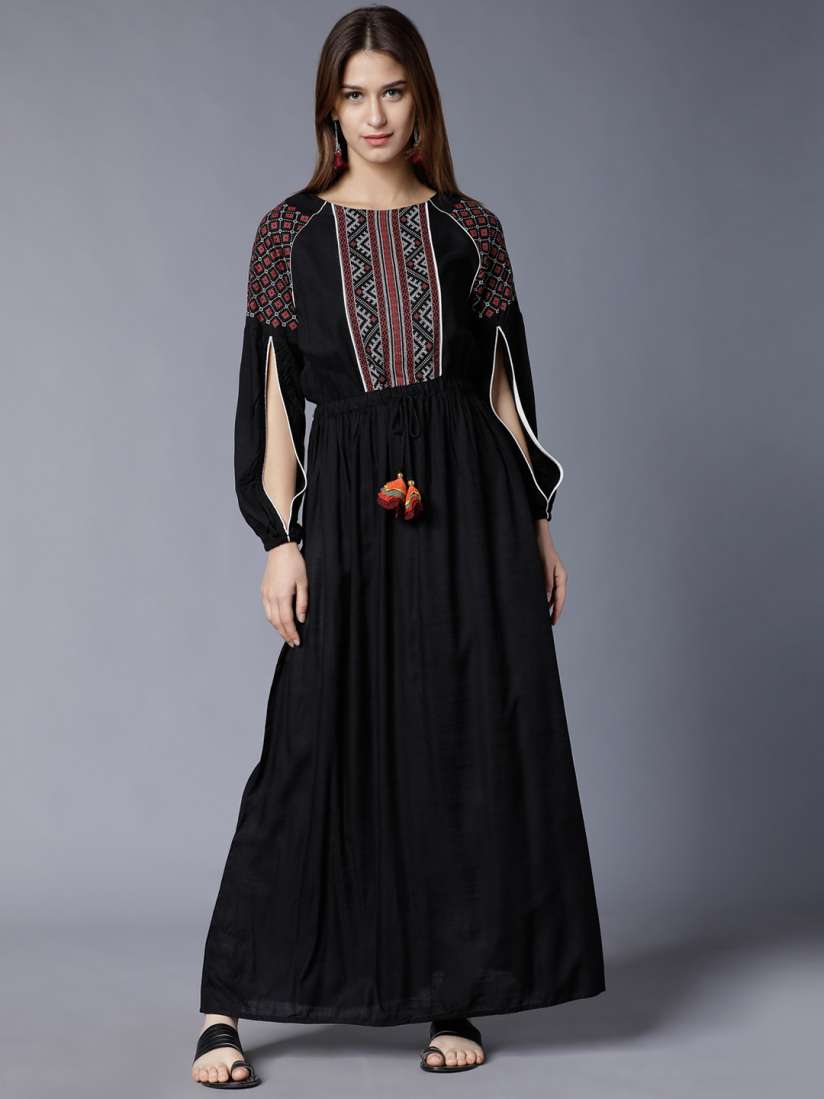 Vishudh black printed maxi dress cheap