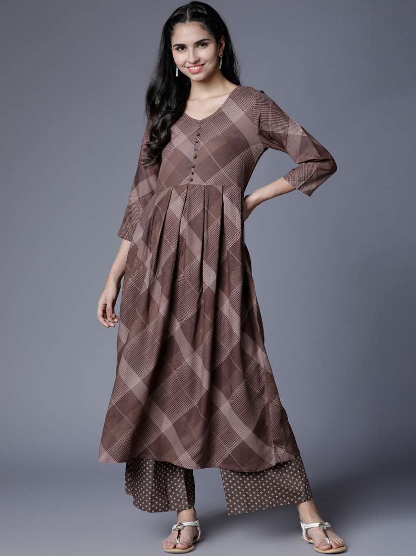 Buy Vishudh Women Brown Printed Kurta with Palazzos Kurta Sets for Women 9008365 Myntra