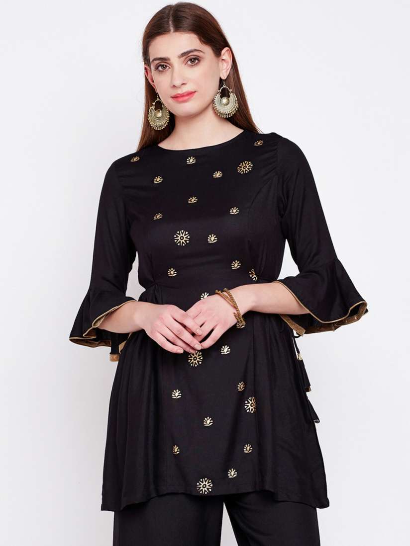 Buy studio rasa Women Black Printed Pure Cotton A Line Kurti Kurtis for Women 9050755 Myntra