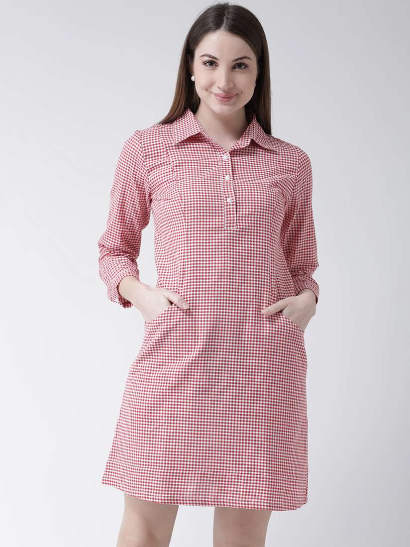 Buy MsFQ Women Red White Checked Shirt Dress Dresses for Women 9073227 Myntra
