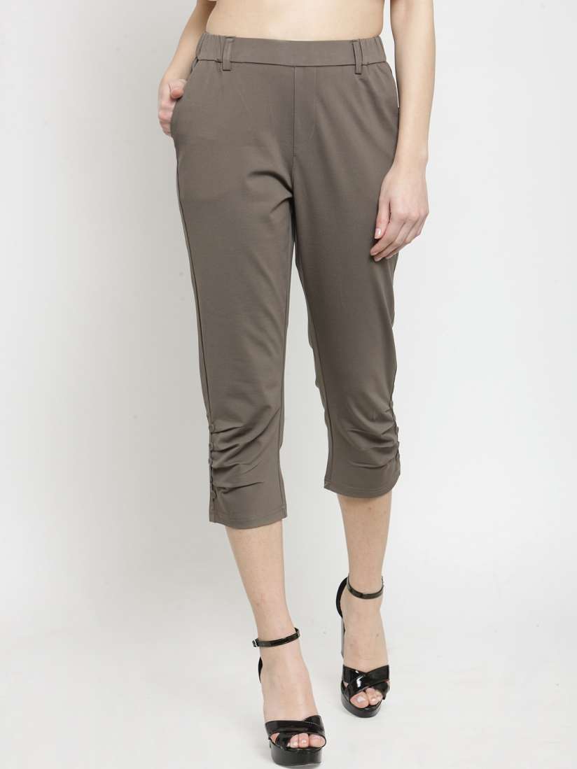 Buy Global Republic Women Taupe Solid Regular Fit Capris Capris for Women 9239567 Myntra