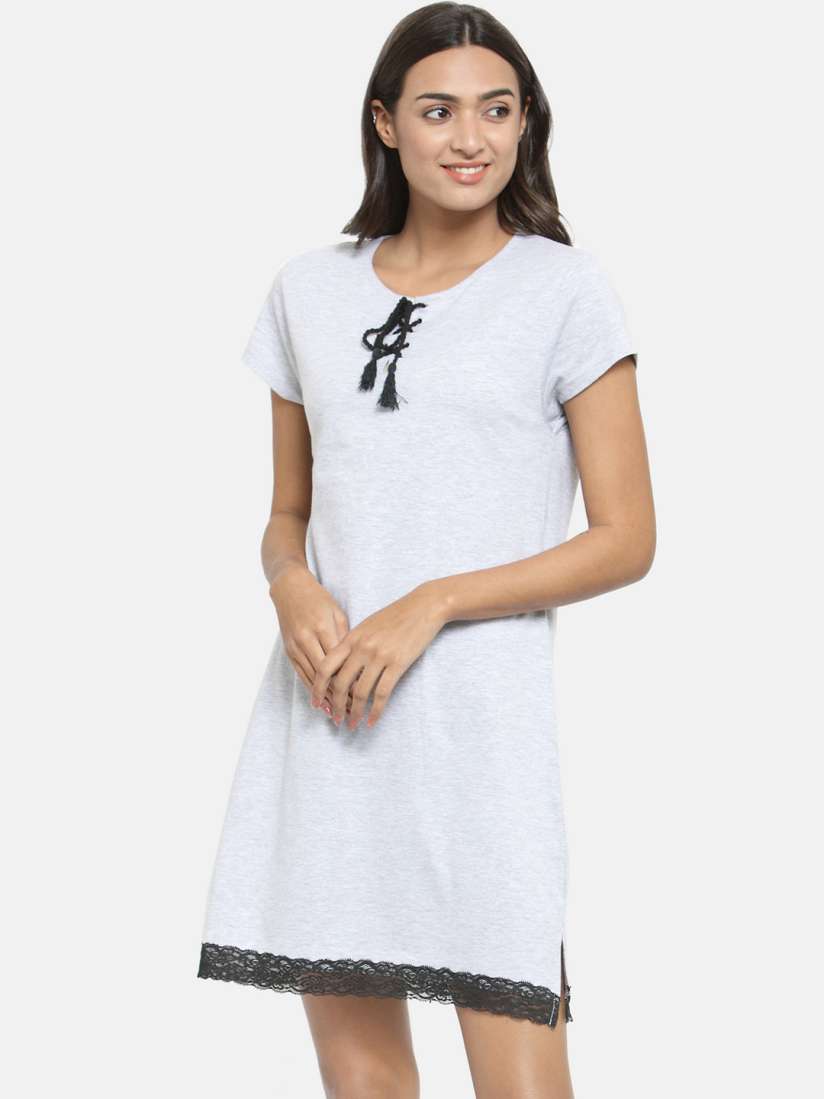 Buy Slumber Jill Women Grey Solid Sleep Shirt FWSJ412 Nightdress for Women 9359697 Myntra