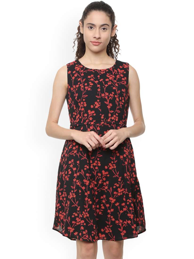Buy Van Heusen Woman Black Red Printed Fit and Flare Dress Dresses for Women 9365071 Myntra