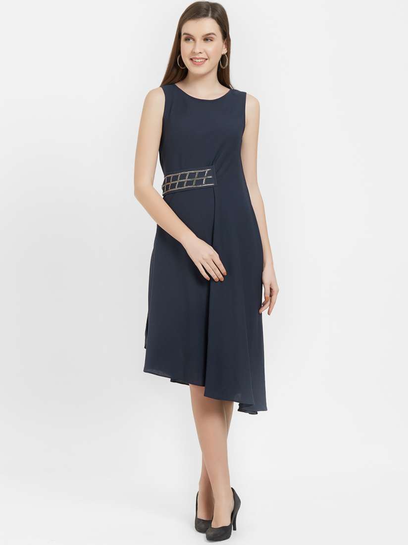 Buy Soie Women Navy Blue Solid A Line Dress Dresses for Women 9376845 Myntra
