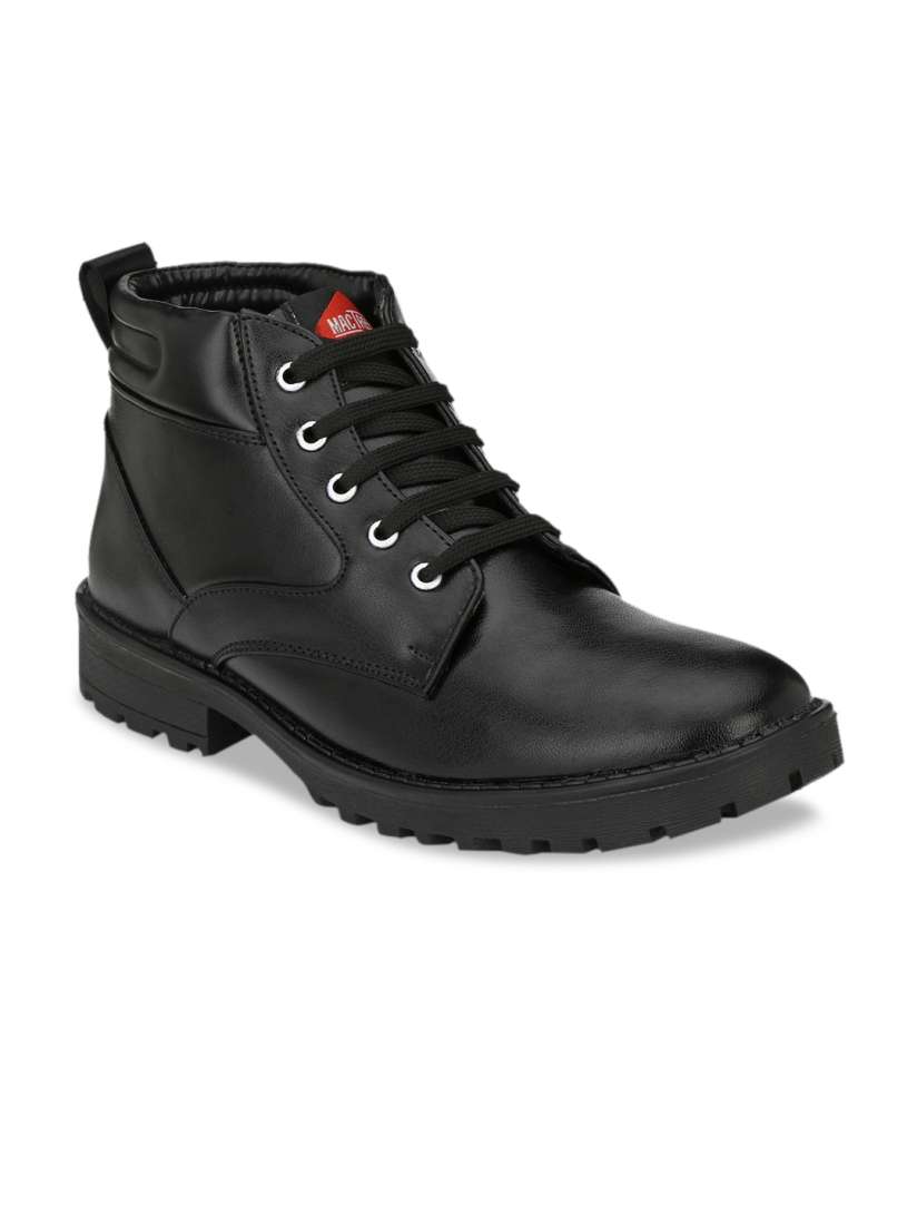 Buy Mactree Men Black Solid Synthetic Leather Mid Top Flat Boots Boots for Men 9620457 Myntra