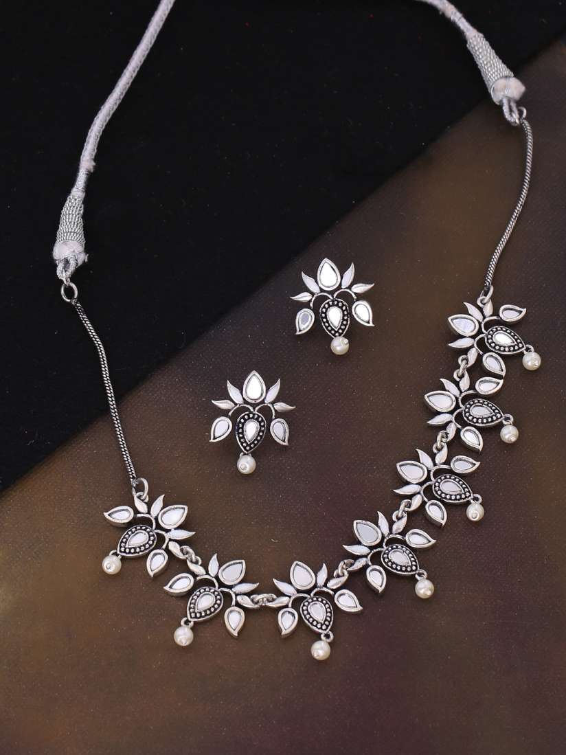 Buy Voylla Women Oxidised Silver Plated White Pearl Embellished Jewellery Set Jewellery Set for Women 9713375 Myntra