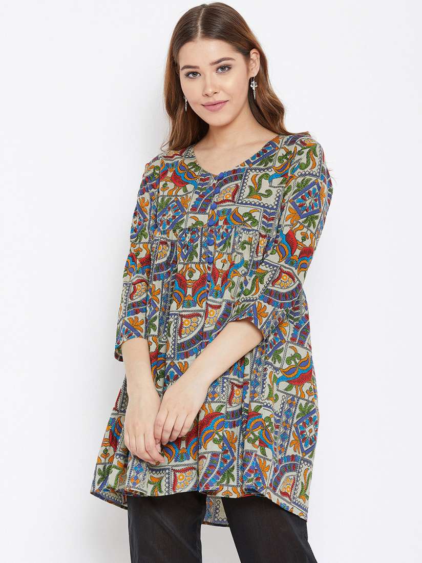 Buy PANIT Women Multicoloured Printed Pure Cotton Anarkali Pure Cotton Kurti Kurtis for Women 9841447 Myntra