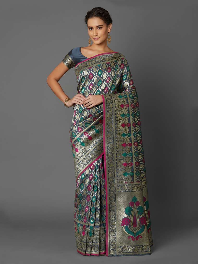 Mitera grey woven design saree sales