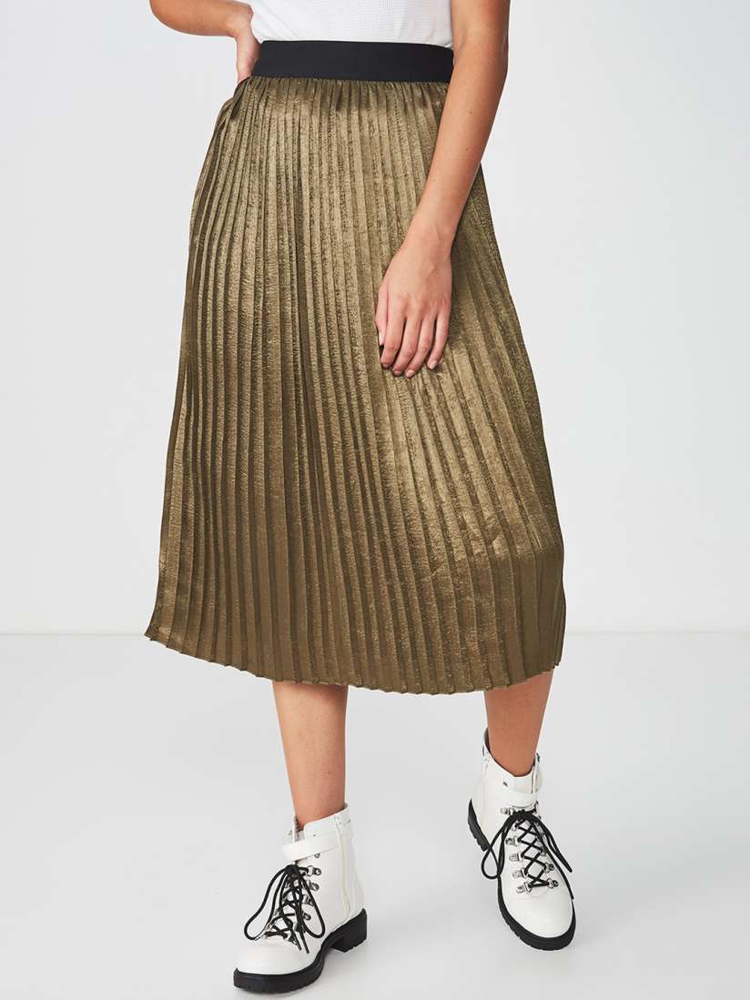Cotton on gold pleated skirt shop